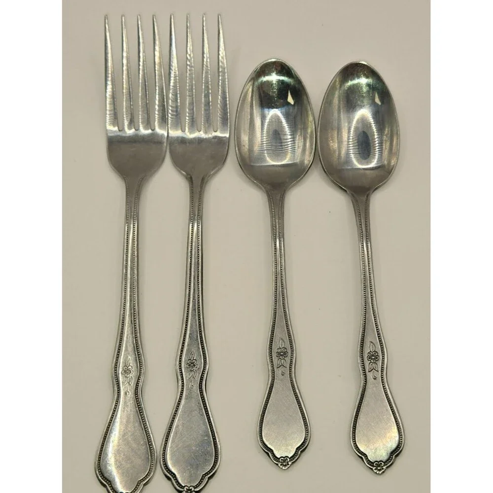 Vintage Select Stainless Steel 4-Piece Flatware Replacement Set – Floral Scroll
